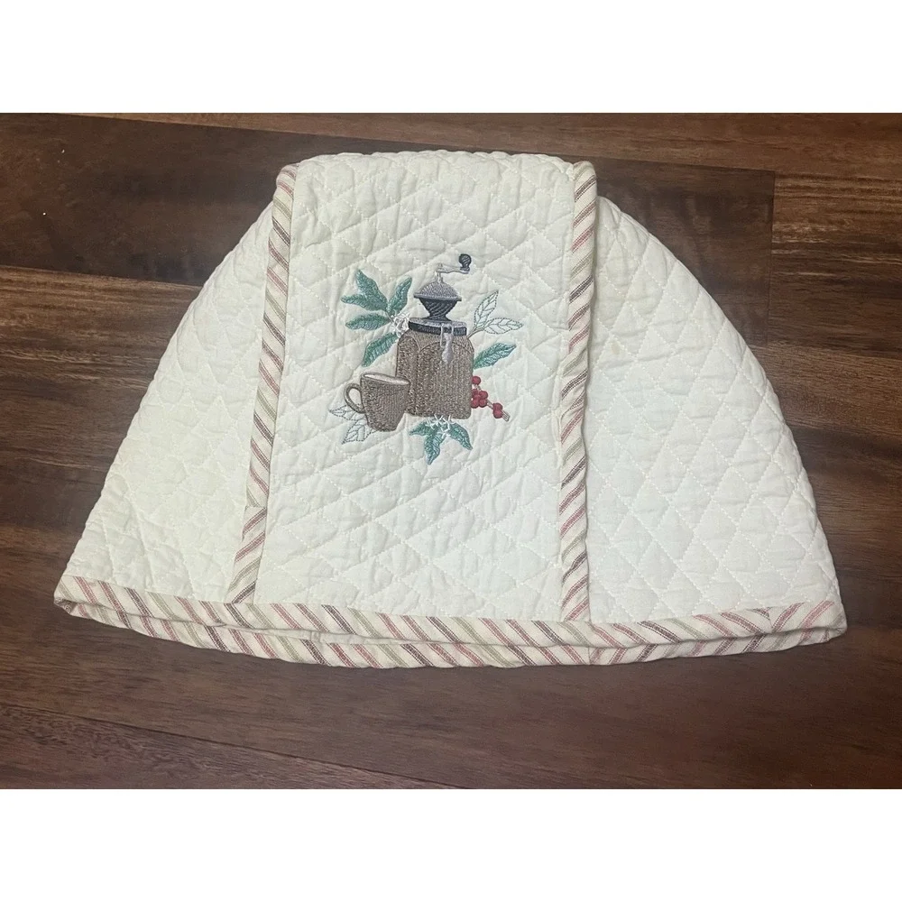 Vintage 1980s Embroidered Quilted Cotton Appliance Cover Coffee Maker Blender